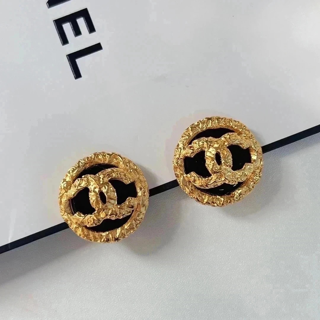 95新 Chanel/香奈儿 Chanel vintage香奈儿中古黑金熔岩耳夹