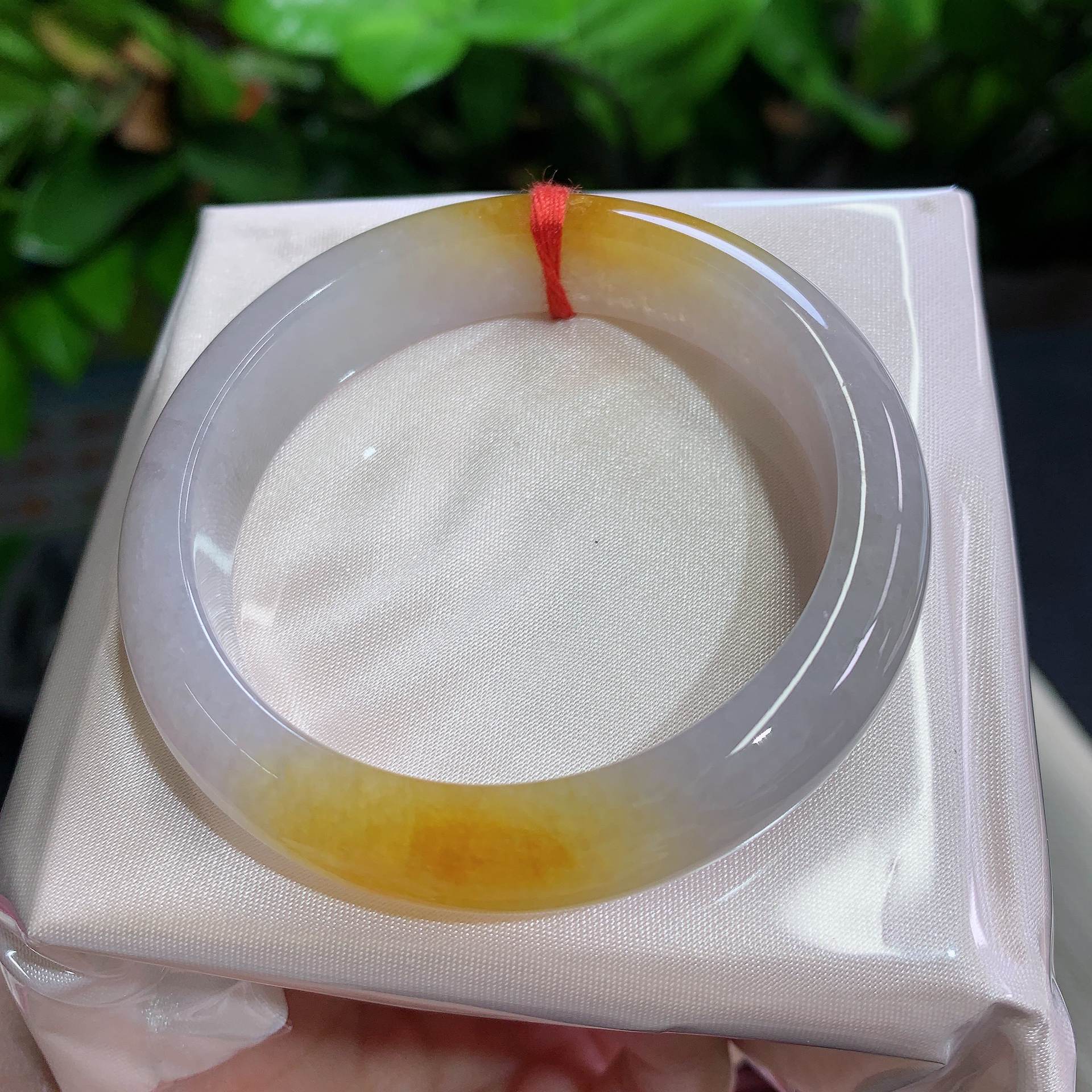C01号 缅甸天然翡翠A货52圈口双彩挂耳飘黄翡正圈手镯