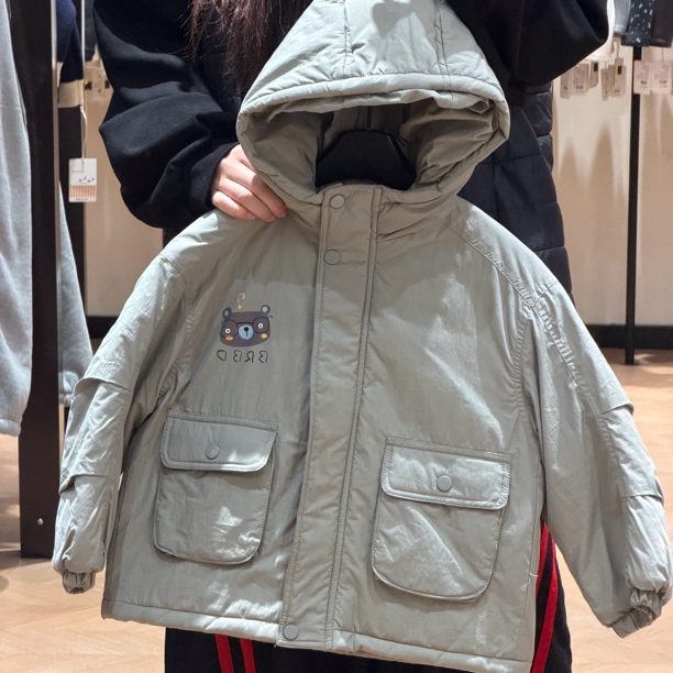 2025冬季连帽棉服男女童韩版上衣中长款儿童连帽外套0092