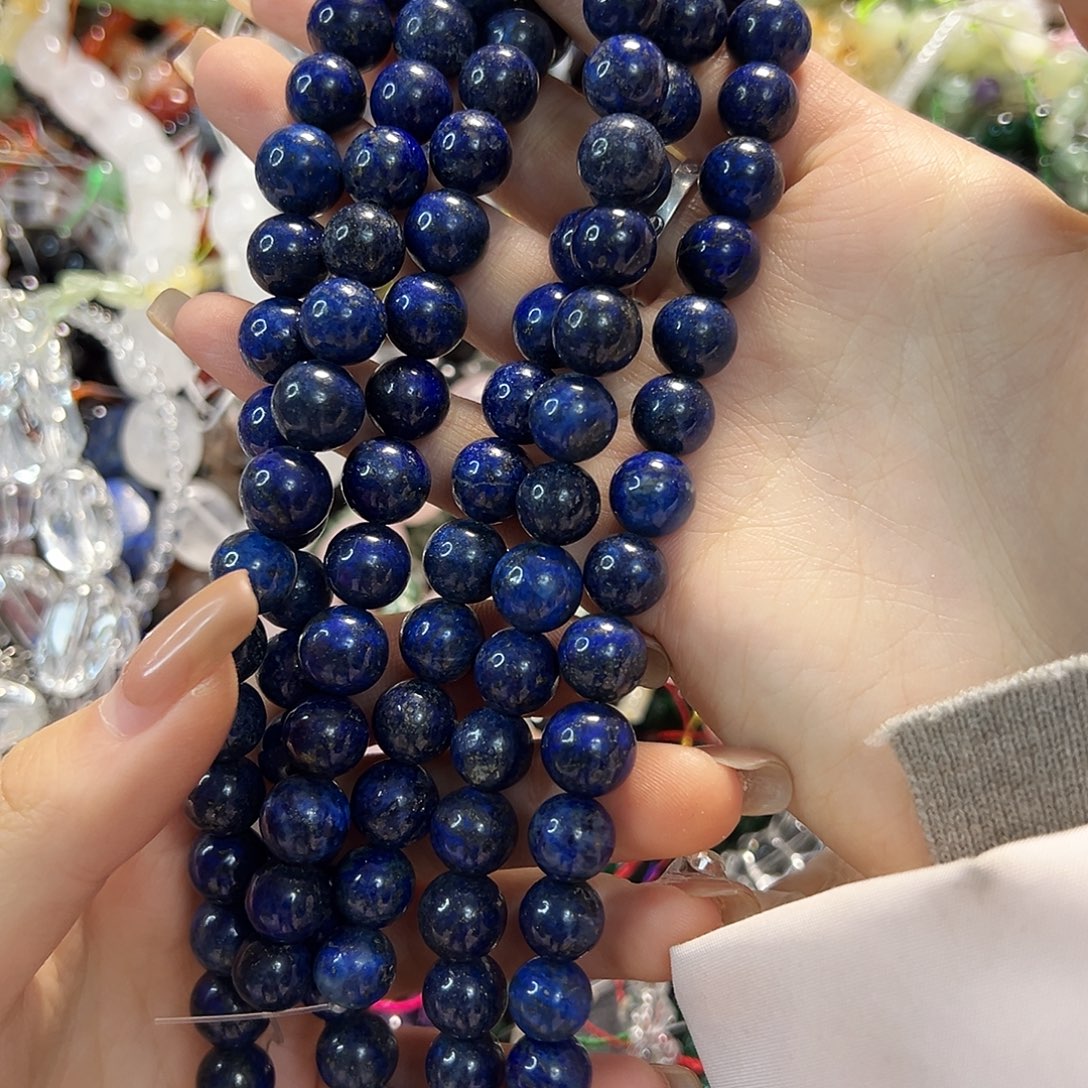 玛瑙/玉髓未镶嵌珠宝半成品天然青金圆珠卡10一条