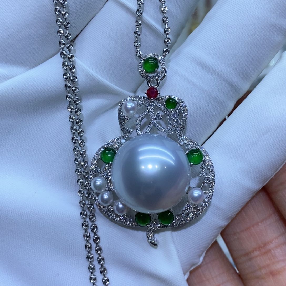 海水珍珠吊坠(赠链)18K金镶嵌澳白16-17mm