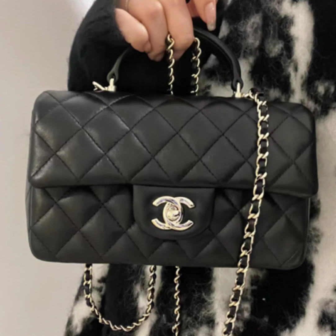 99新 Chanel/香奈儿 黑金手柄cf大mini芯片款单肩包/56147 小香风