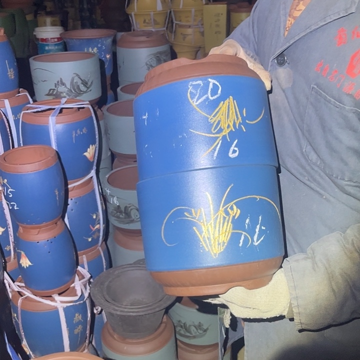 紫砂紫砂花盆和一颗花篮组成三组装