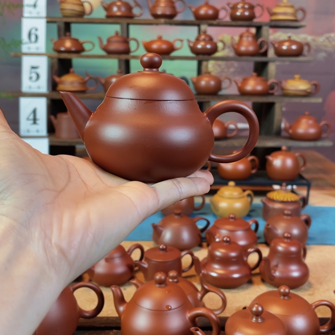 茶壶紫砂乘*潮州手工手拉朱泥剑流梨壶
