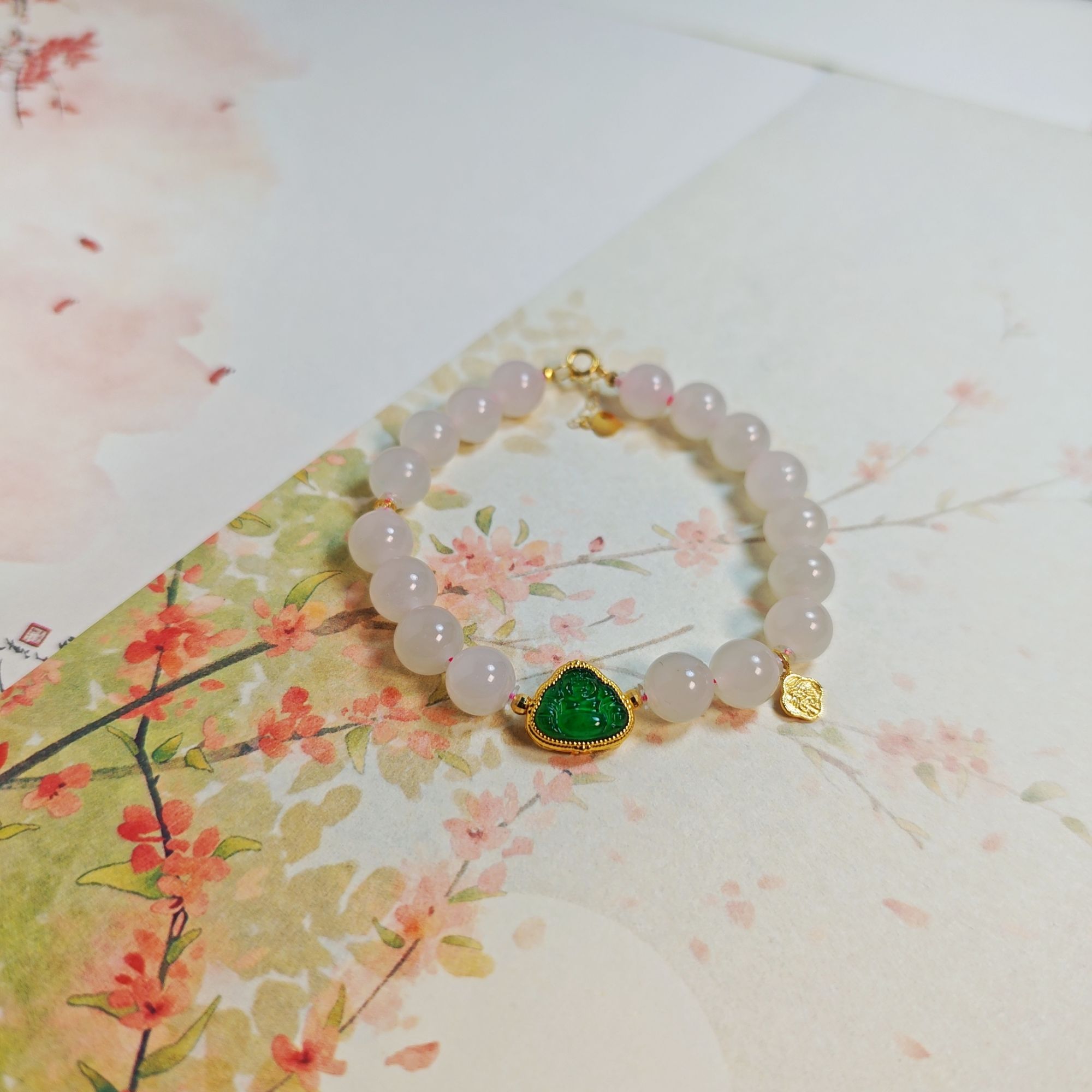 和田玉藕粉佛公手链 1379  18k金  多样式发一件