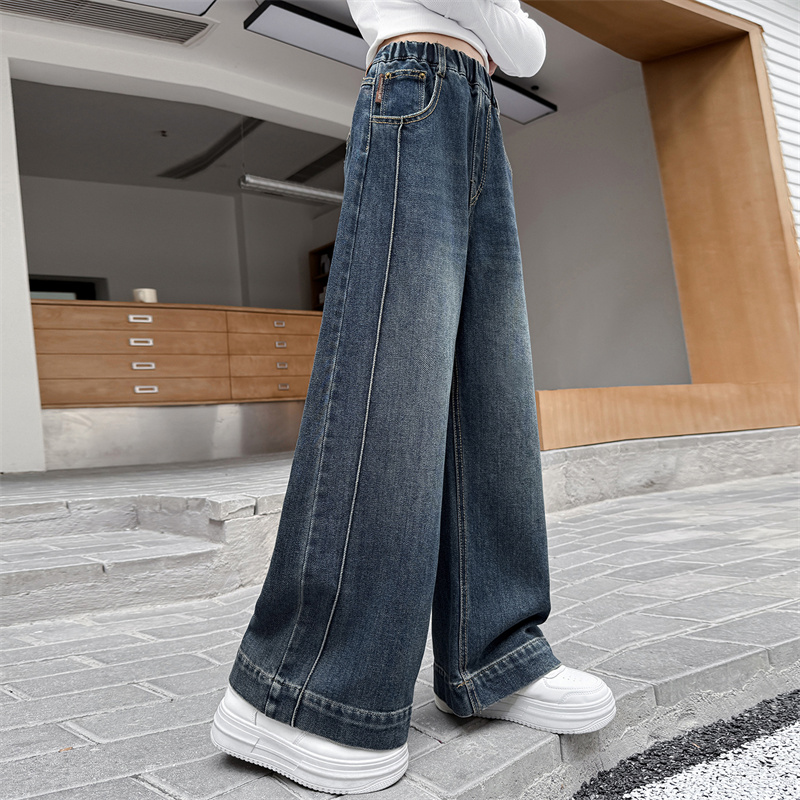 女童牛仔裤春秋韩版宽松阔腿裤秋季直筒裤秋天女大童秋装儿童裤子