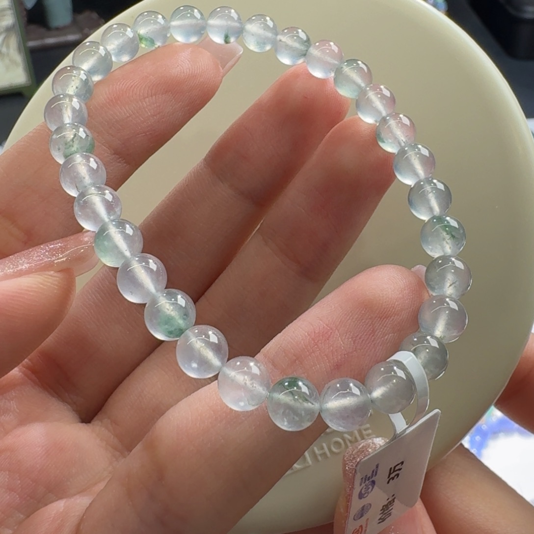 未镶嵌手链翡翠玻璃飘绿花手串卡6 炸光！毕业！