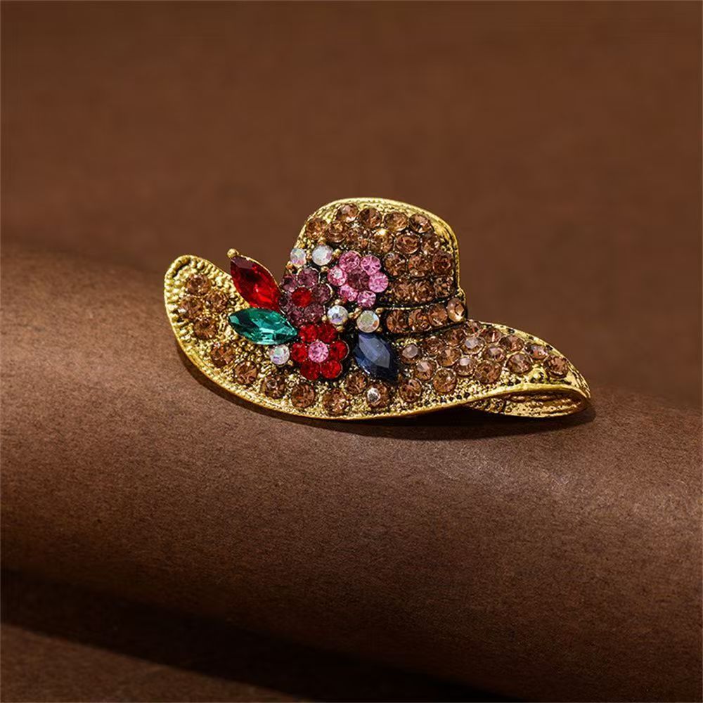 铜合金仿水晶胸针 复古百搭太阳帽胸针+xrk