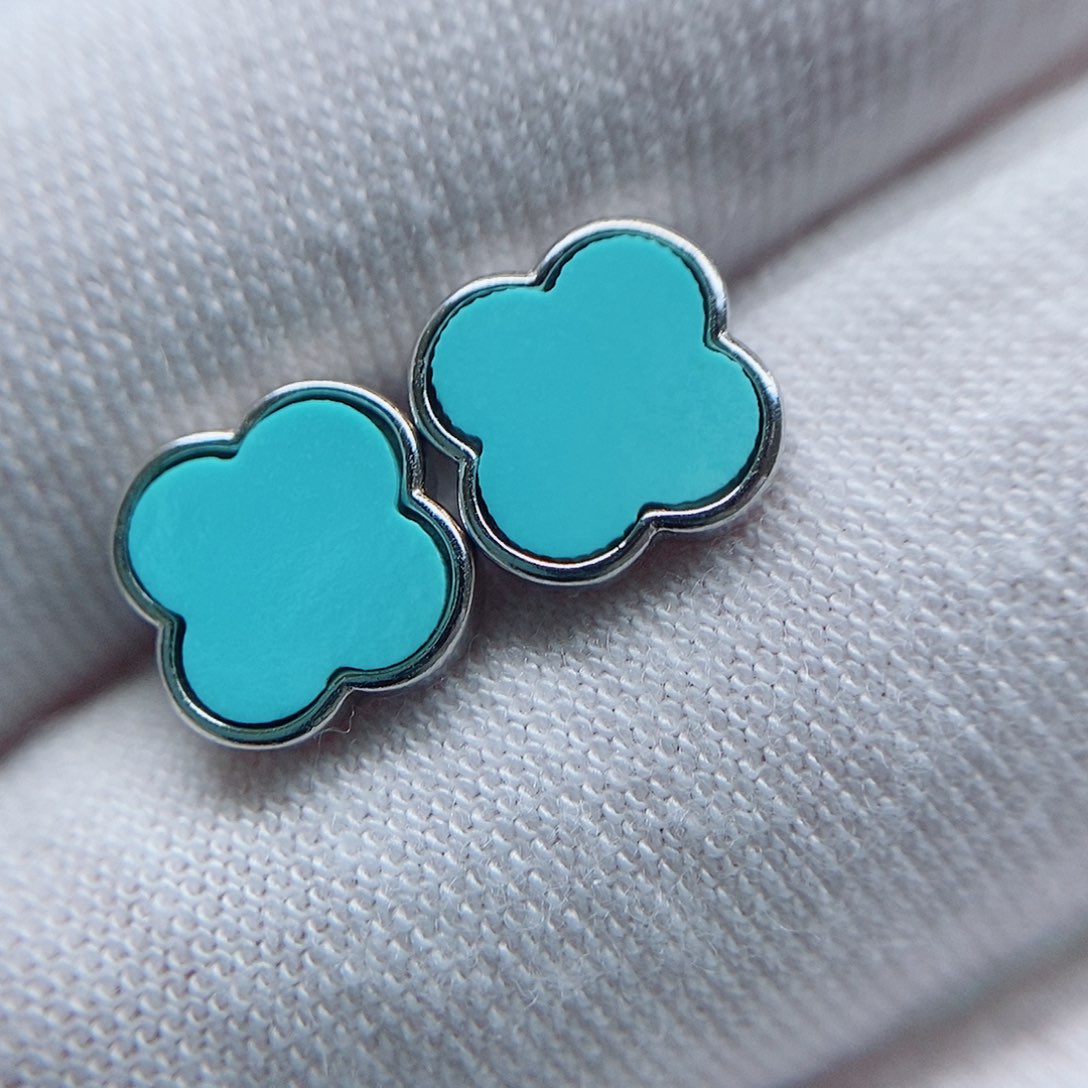 绿松石耳钉银S925镶嵌