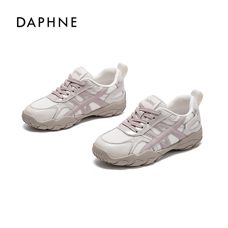 达芙妮2025秋冬新款德训鞋时尚中跟时尚休闲鞋潮流休闲鞋系带网状