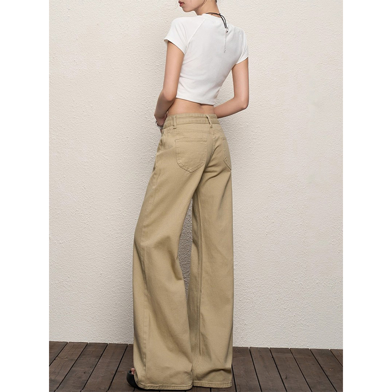 复古不贴腿微喇叭牛仔裤秋季新款低腰修身阔腿显瘦百搭直筒长裤子