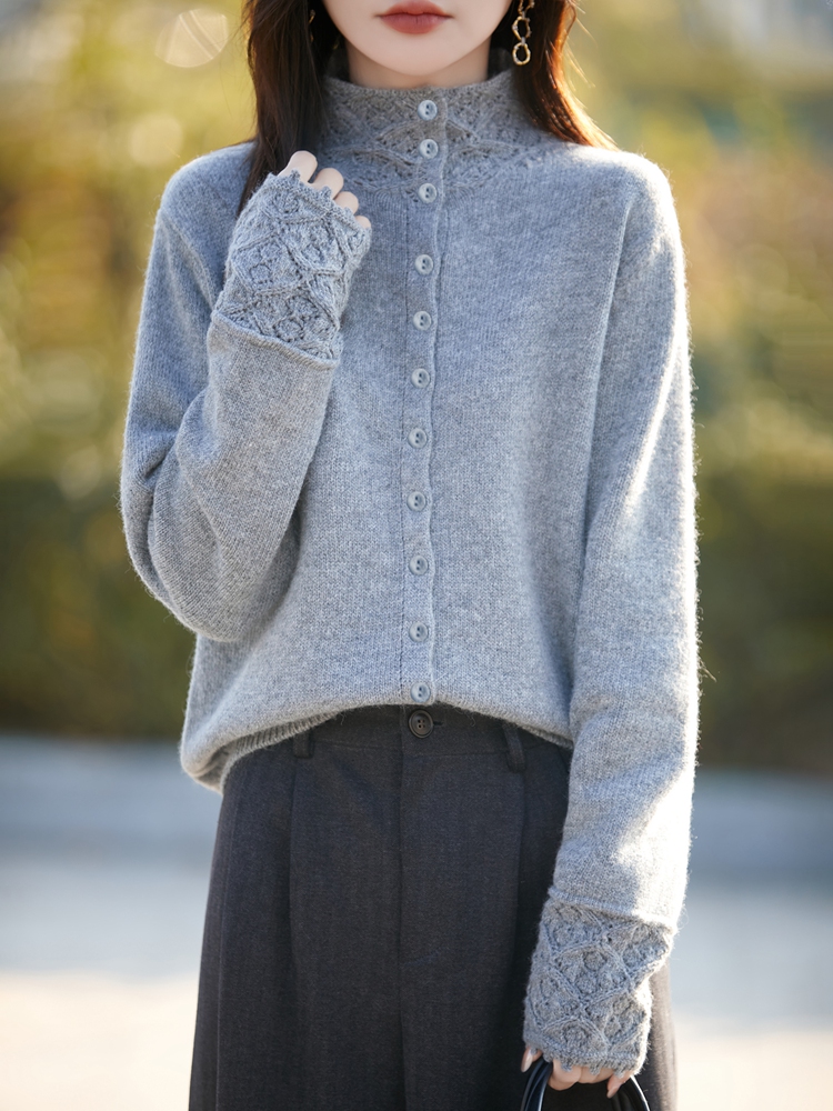 【勾花袖开衫】设计感镂空长袖显瘦针织衫女新款百搭显瘦打底上衣