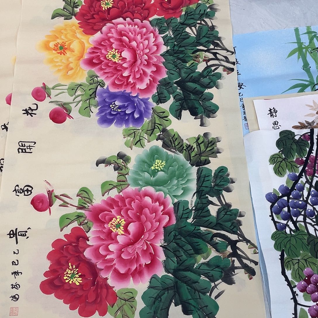 国画国画作品原稿四尺横幅仿古五彩