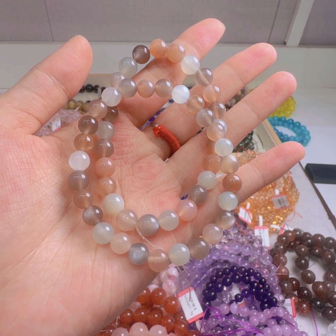 芙蓉石手链未镶嵌彩月光石7mm