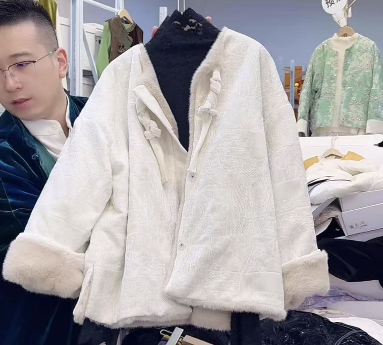 【加厚】花间影--新中式加棉设计师高定轻奢宽松休闲复古圆领国潮