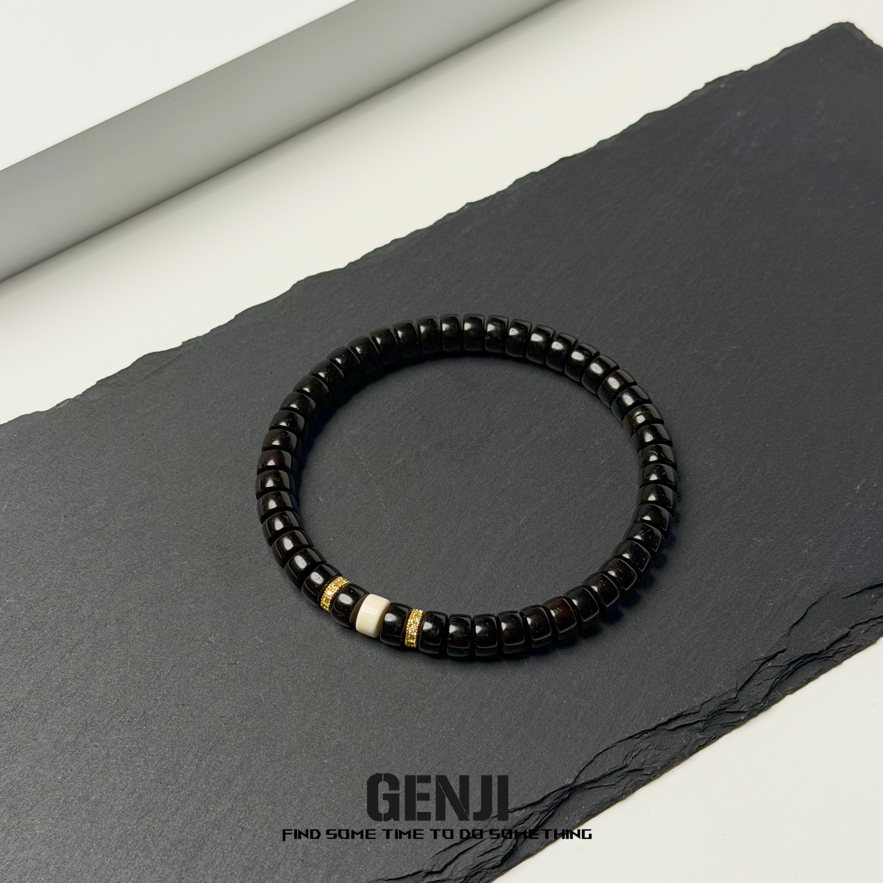  7*4mm精工直切椰蒂药片满钻搭配款文玩手串单圈男女生小众黑色