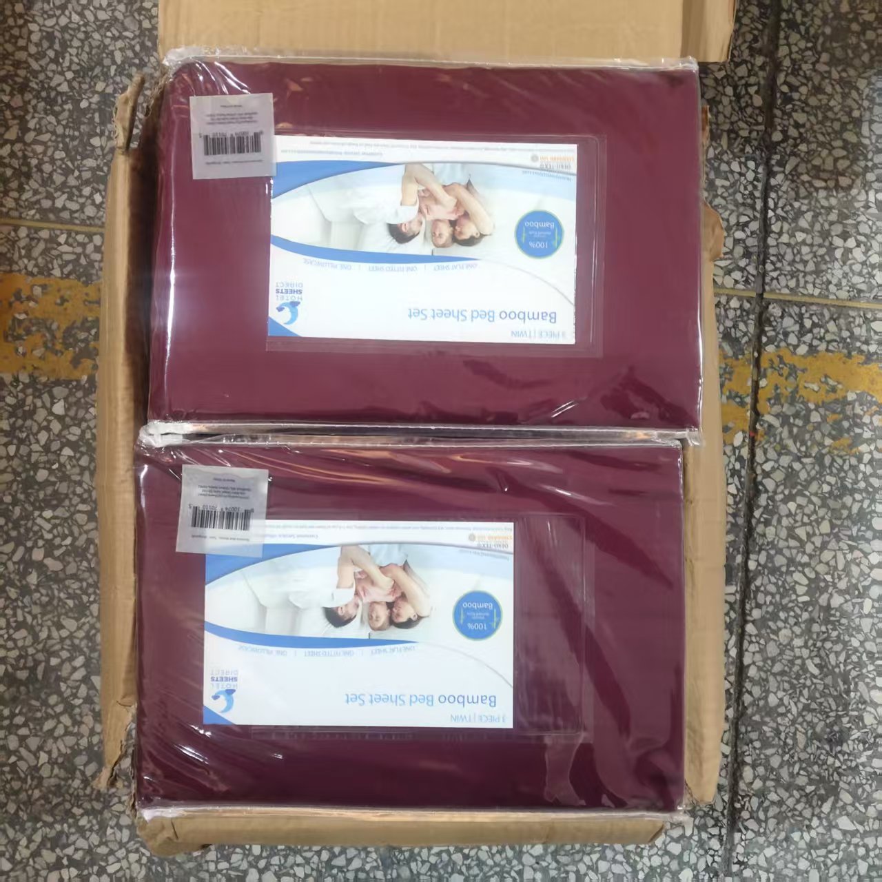 酒红色TWIN 100%竹纤维三件套 床笠90×190+床单160×220+枕套