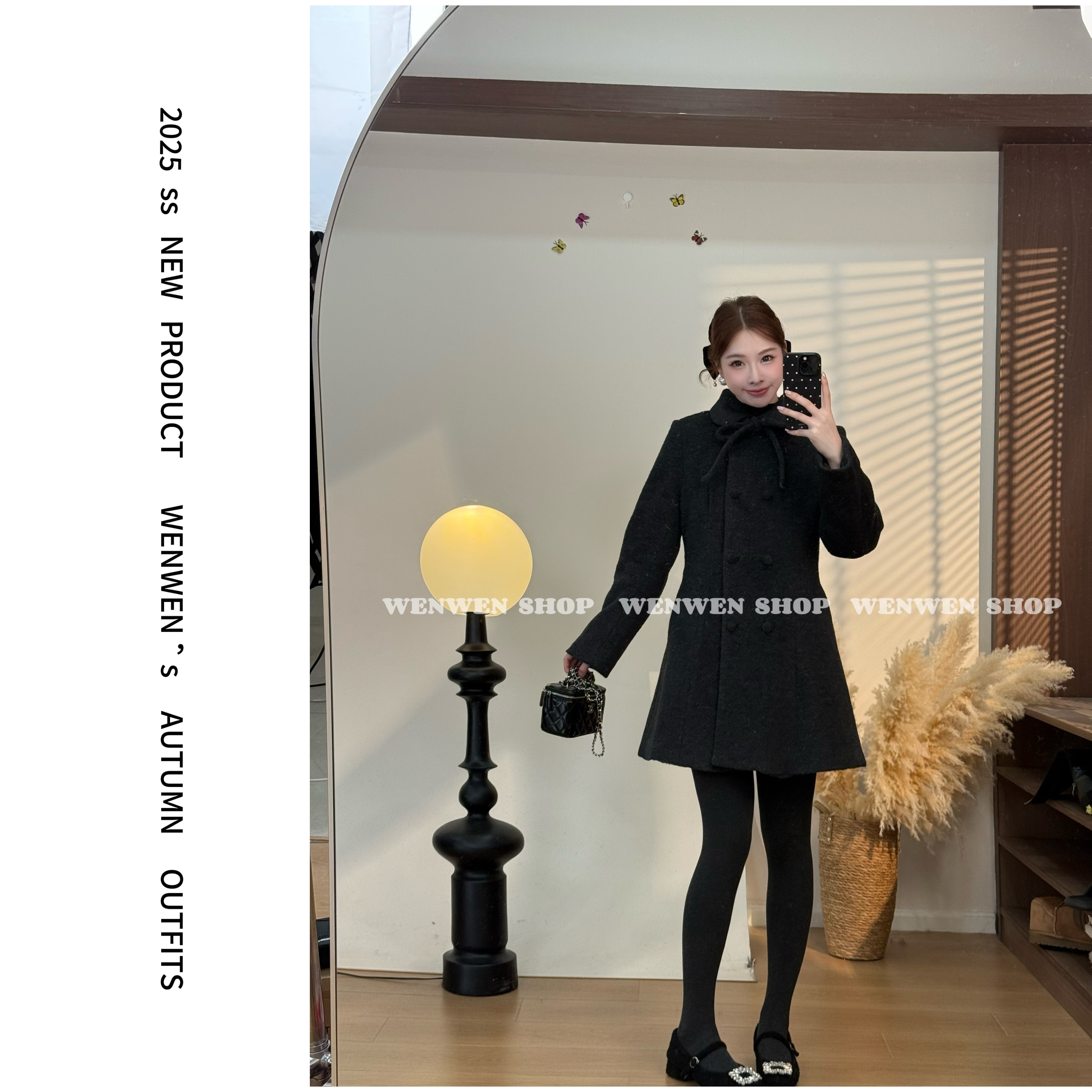 【小闻定制】冬季新款韩系设计保暖千金翻领毛呢羽绒连衣裙2580111