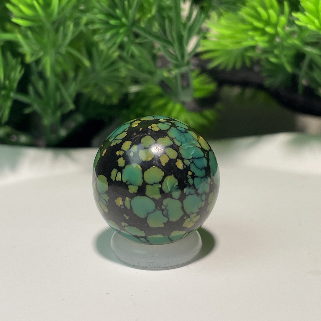 湖北天然原矿绿松石高瓷唐三彩圆珠锁骨珠23mm