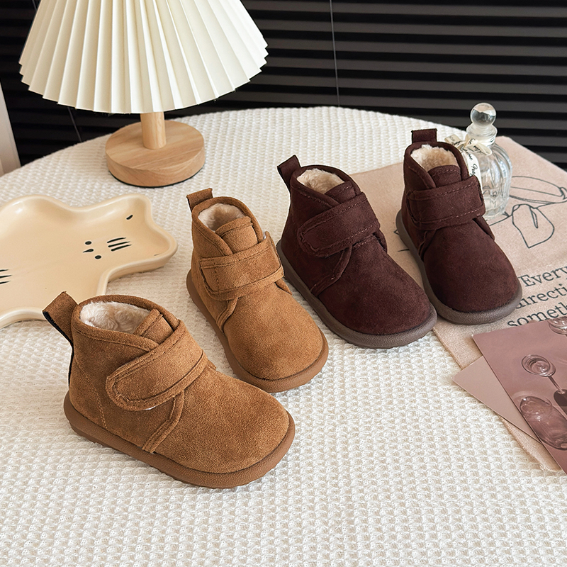 儿童加绒短靴2025冬季新款女童时尚韩版加厚勃肯鞋男童休闲雪地靴