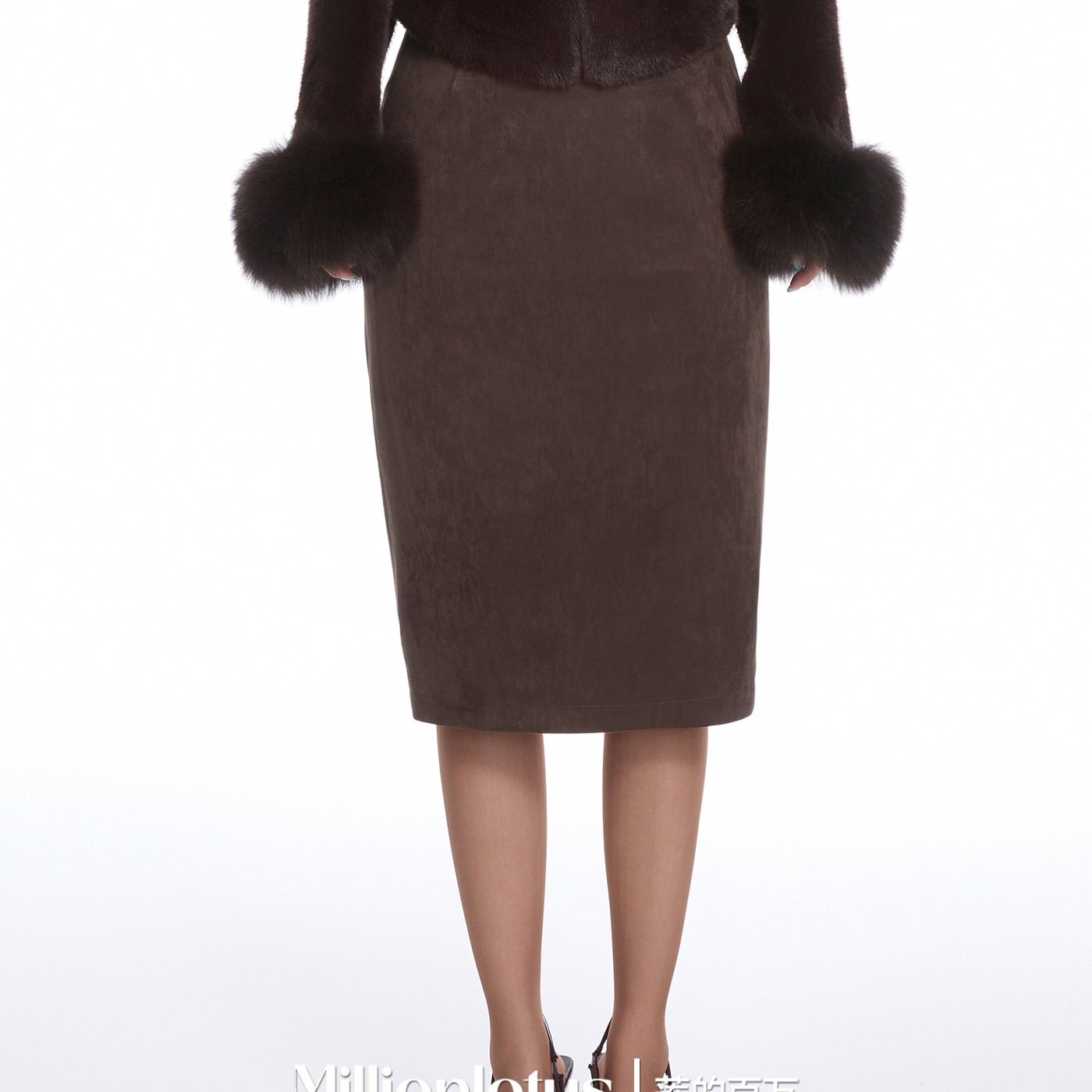 莲的百万 深色系棕咖色半身裙气质贵气款后侧开叉裙