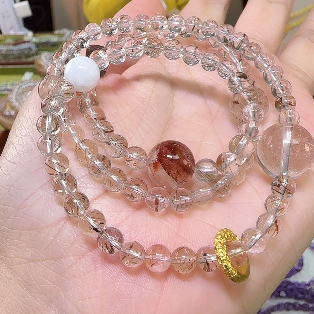 水晶手串未镶嵌天然黑金超三圈