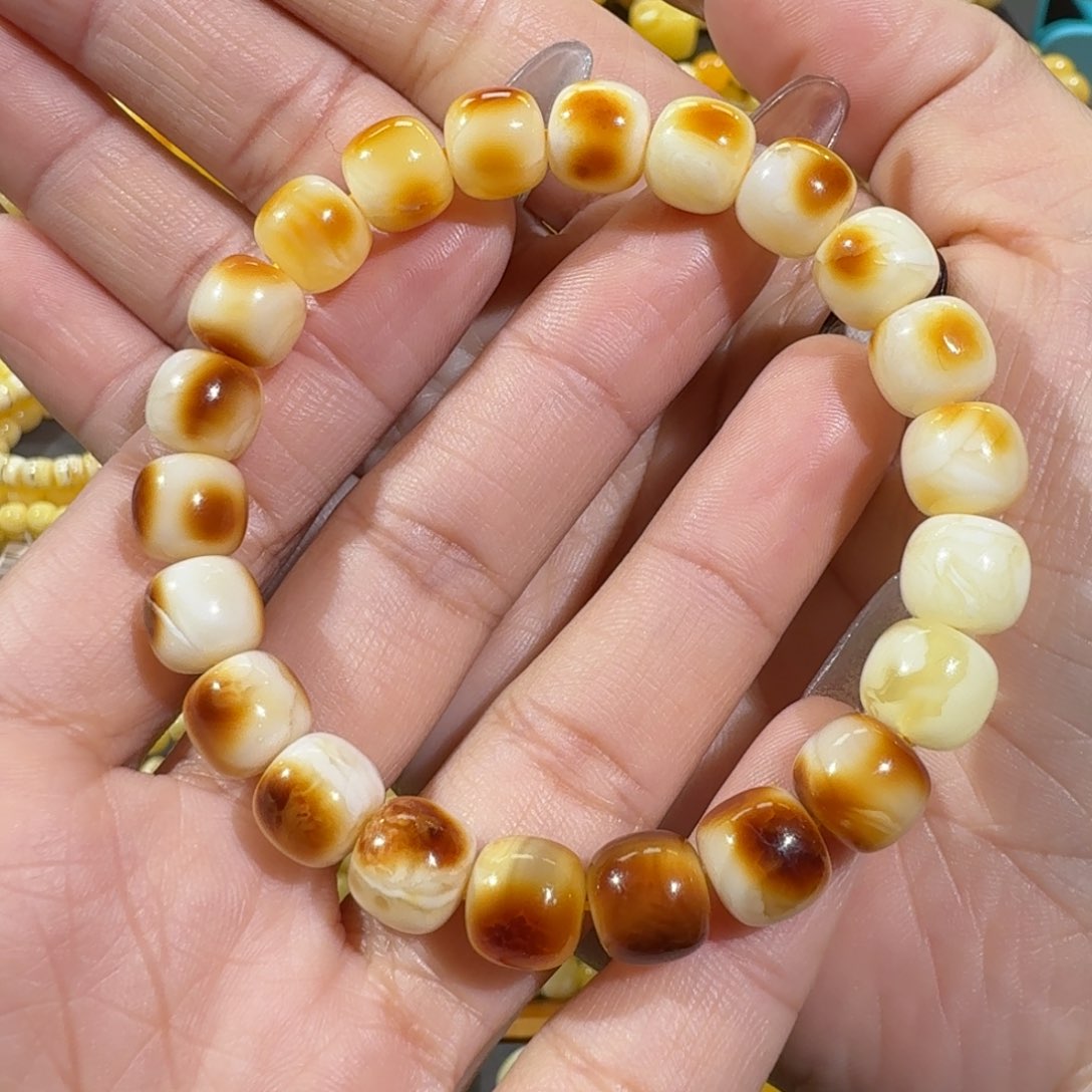 琥珀手链未镶嵌9m+精工老型沁色花蜡手串11.6