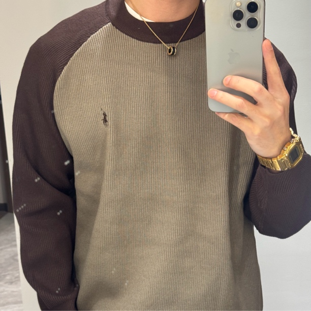 RIVER/高品质！LF同款撞色插肩设计咖啡色针织质感精致毛衣