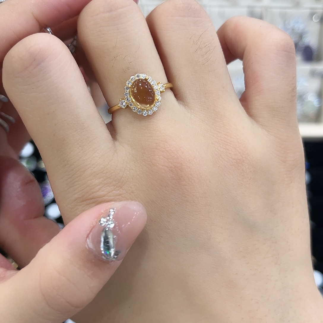 顺***神戒指黄晶银S925镶嵌
