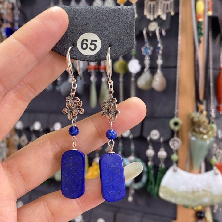 青金石耳饰银S925镶嵌?****໑X05