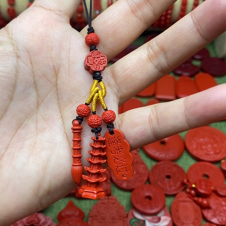 天然辰砂文昌塔挂件