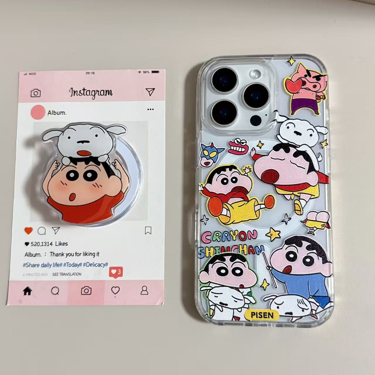 【亚克力磁吸】可爱蜡笔小新磁吸支架高透手机壳适用iPhone17Pro/16