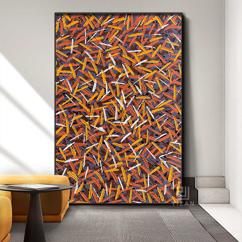 手绘油画【长锦】大气橘红色肌理画客厅餐厅玄关沙发背景装饰画挂画