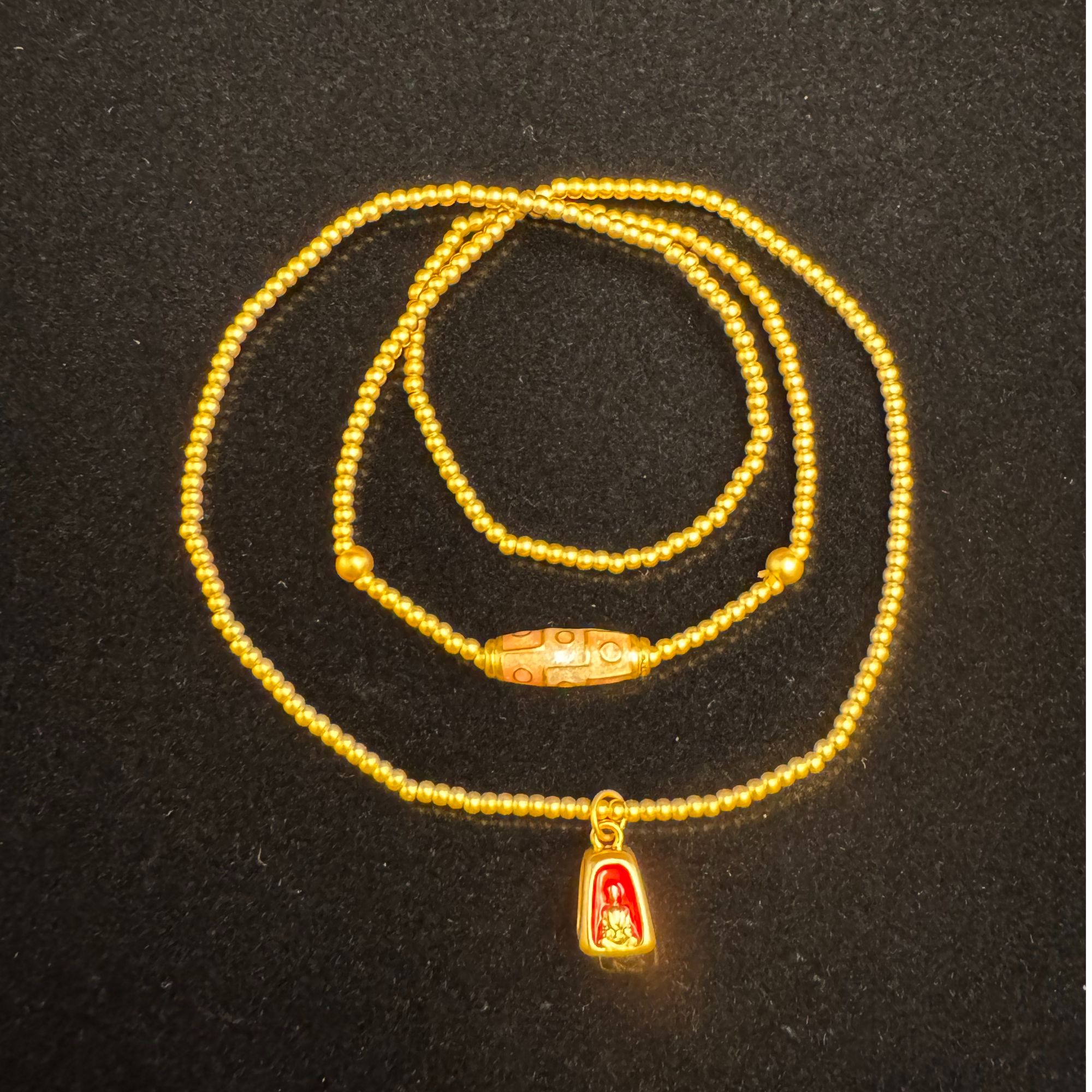  足金999 黄金珐琅彩天珠四面佛三圈 