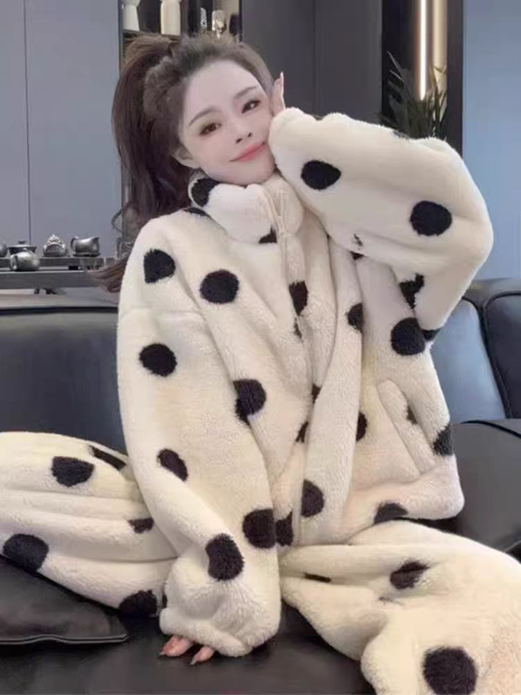 【高品质加绒加厚】秋冬波点珊瑚甜美小众公主风外穿保暖家居服