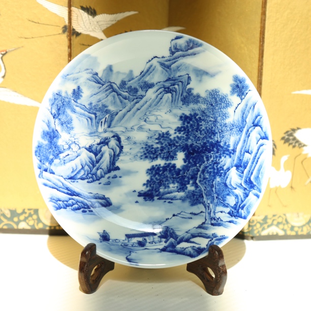 青花手工手绘赏盘陶瓷中式青花瓷盘子大号白瓷瓷盘壶承茶具茶周边