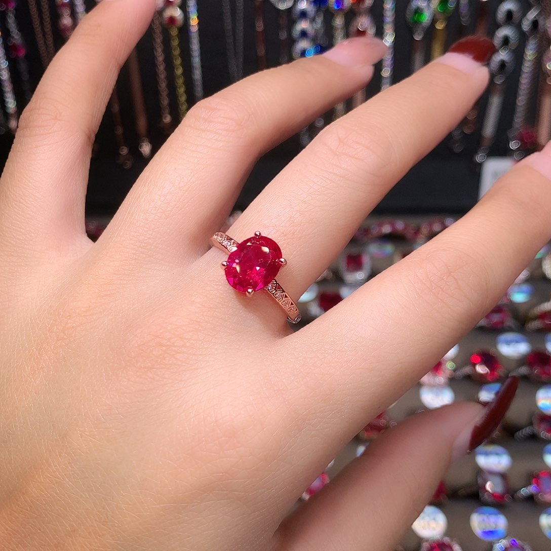 红宝石戒指银S925镶嵌810玫瑰金