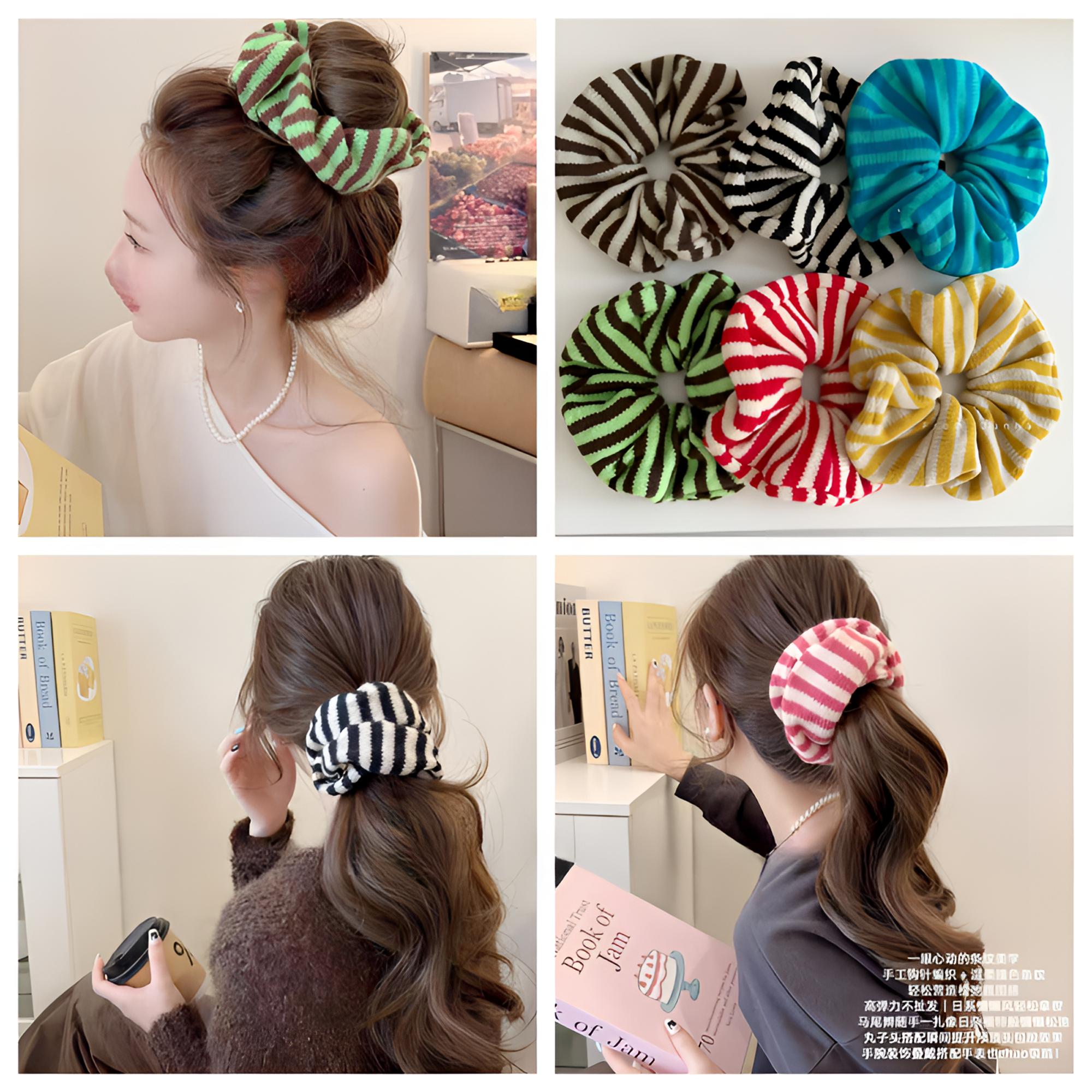 新款百货用品博主同款条纹毛线针织大肠发圈秋冬新款高级感发饰