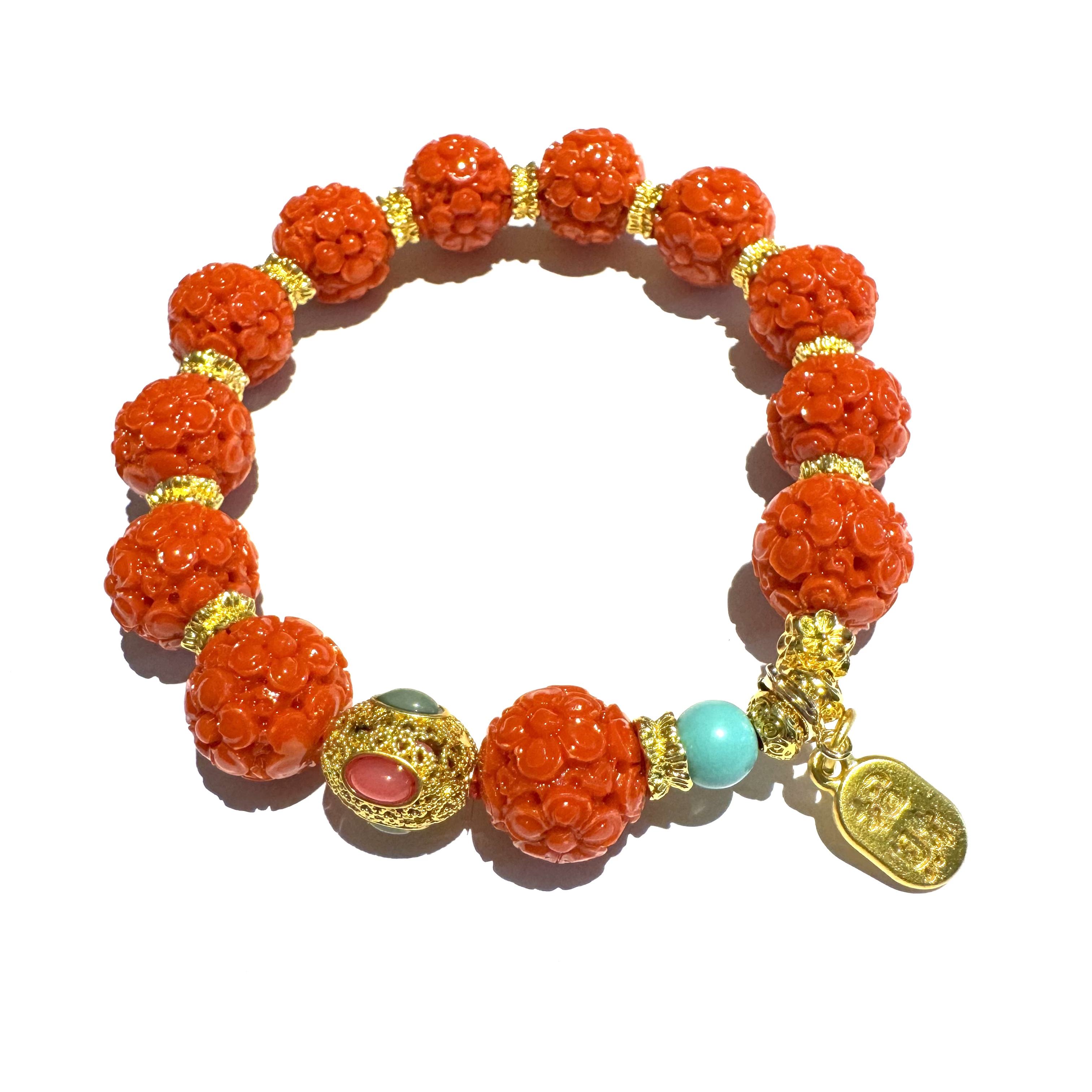 H242 精美珠宝牛血红雕刻原创手串          