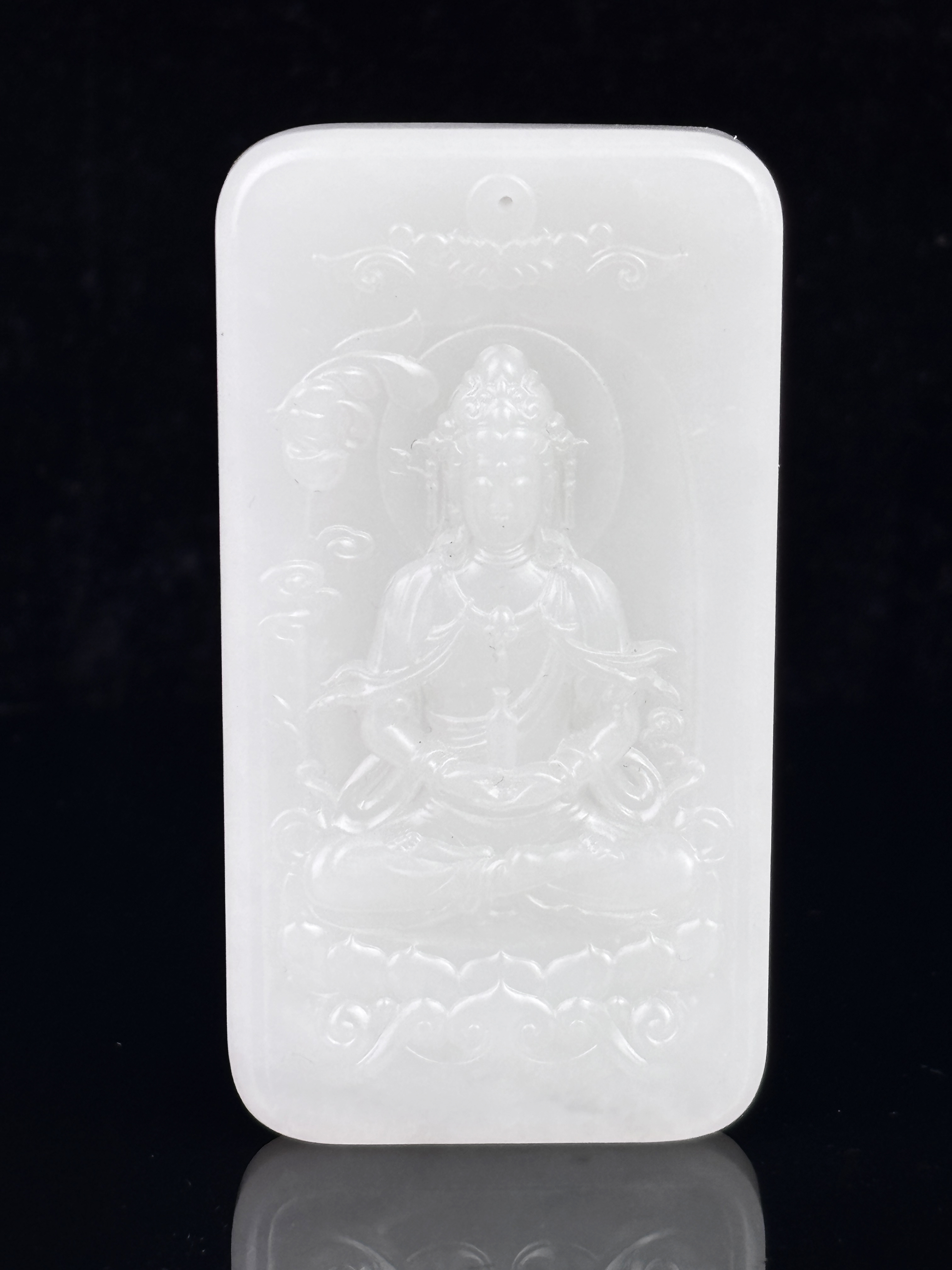 天然和田玉坐莲观音双面雕刻纯手工雕刻