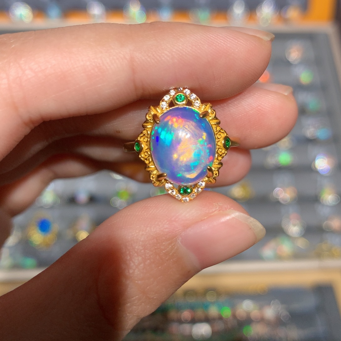 银S925镶嵌欧泊欧泊戒指y