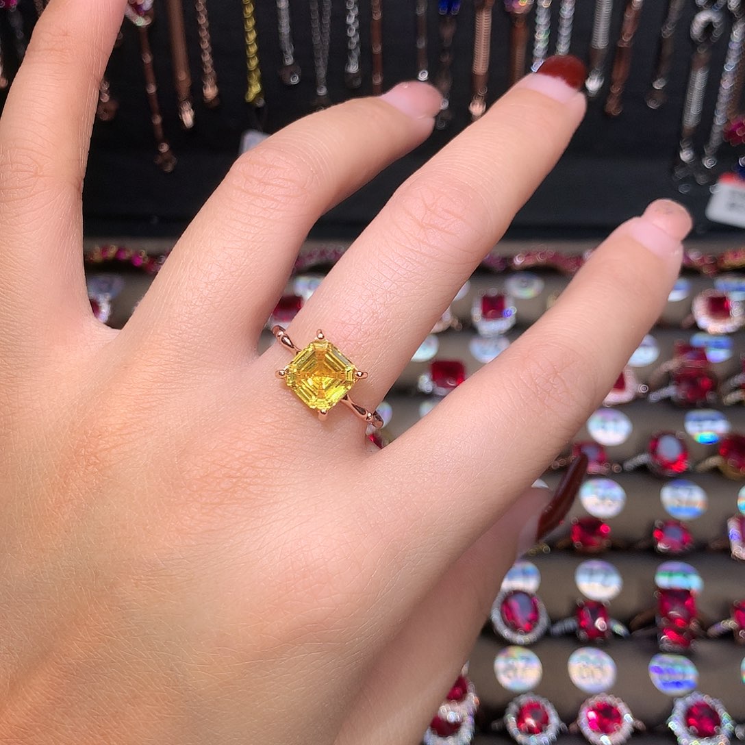 水晶戒指银S925镶嵌黄水晶8