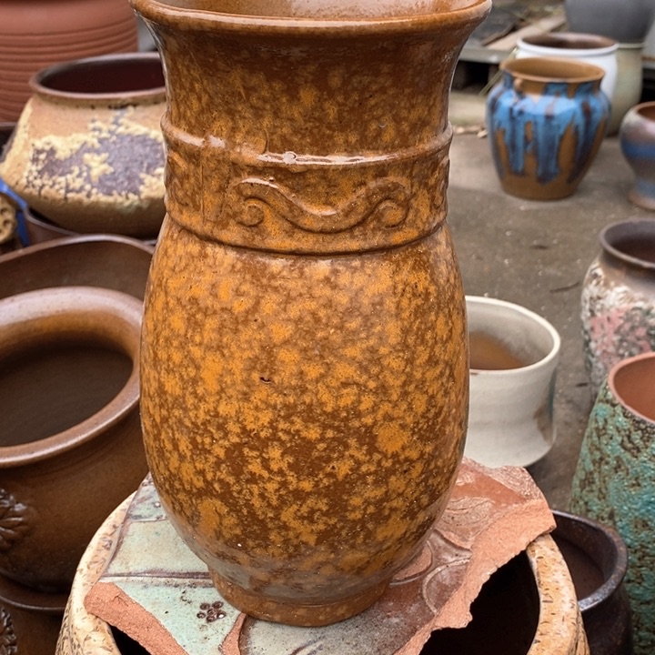 紫砂花盆高26口13手工无孔