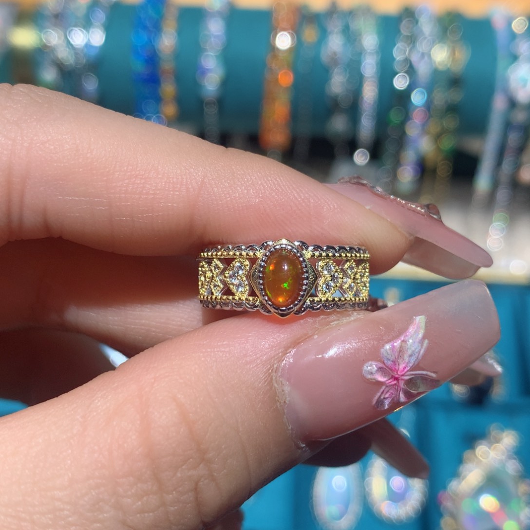 欧泊戒指银S925镶嵌福利