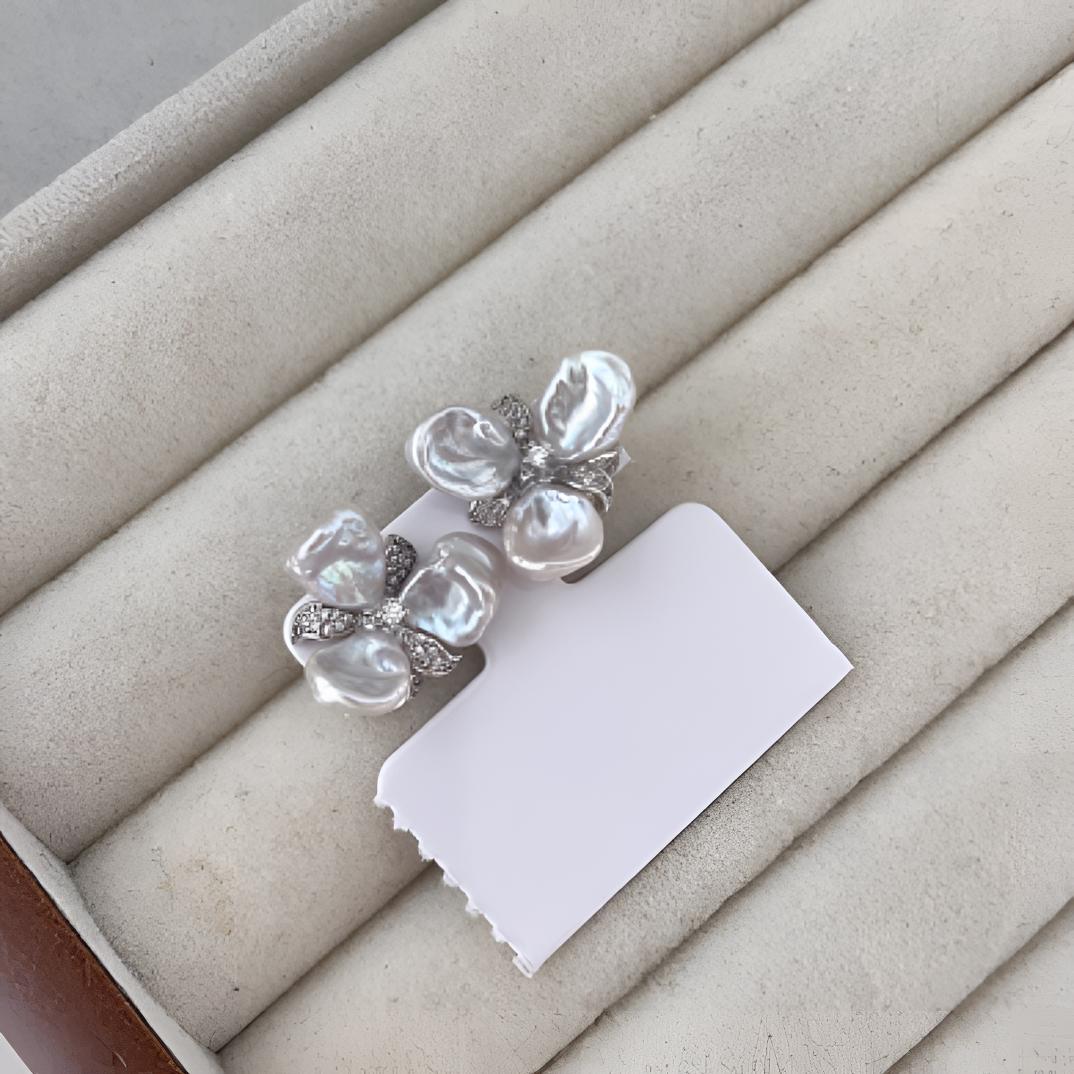 巴洛克淡水珍珠花瓣耳饰多样性发货