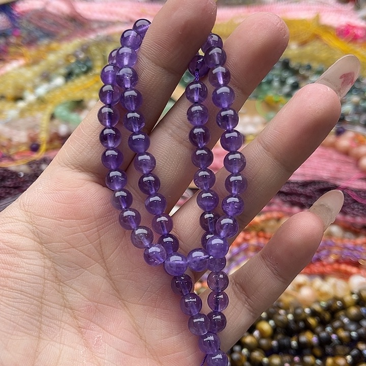 玛瑙/玉髓未镶嵌珠宝半成品一条6mm左右紫晶