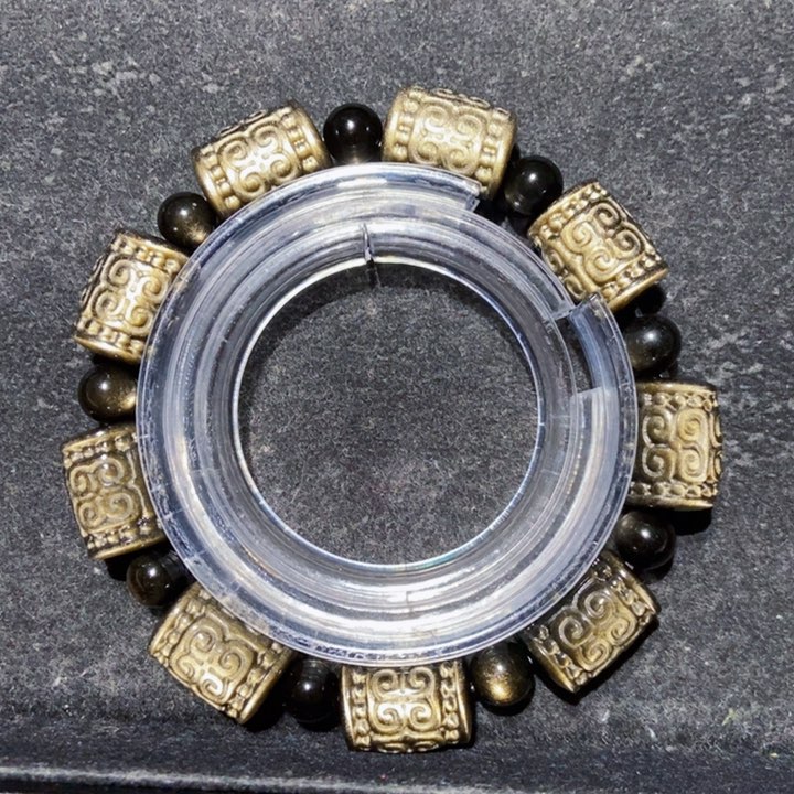 黑曜岩手串未镶嵌生**铁