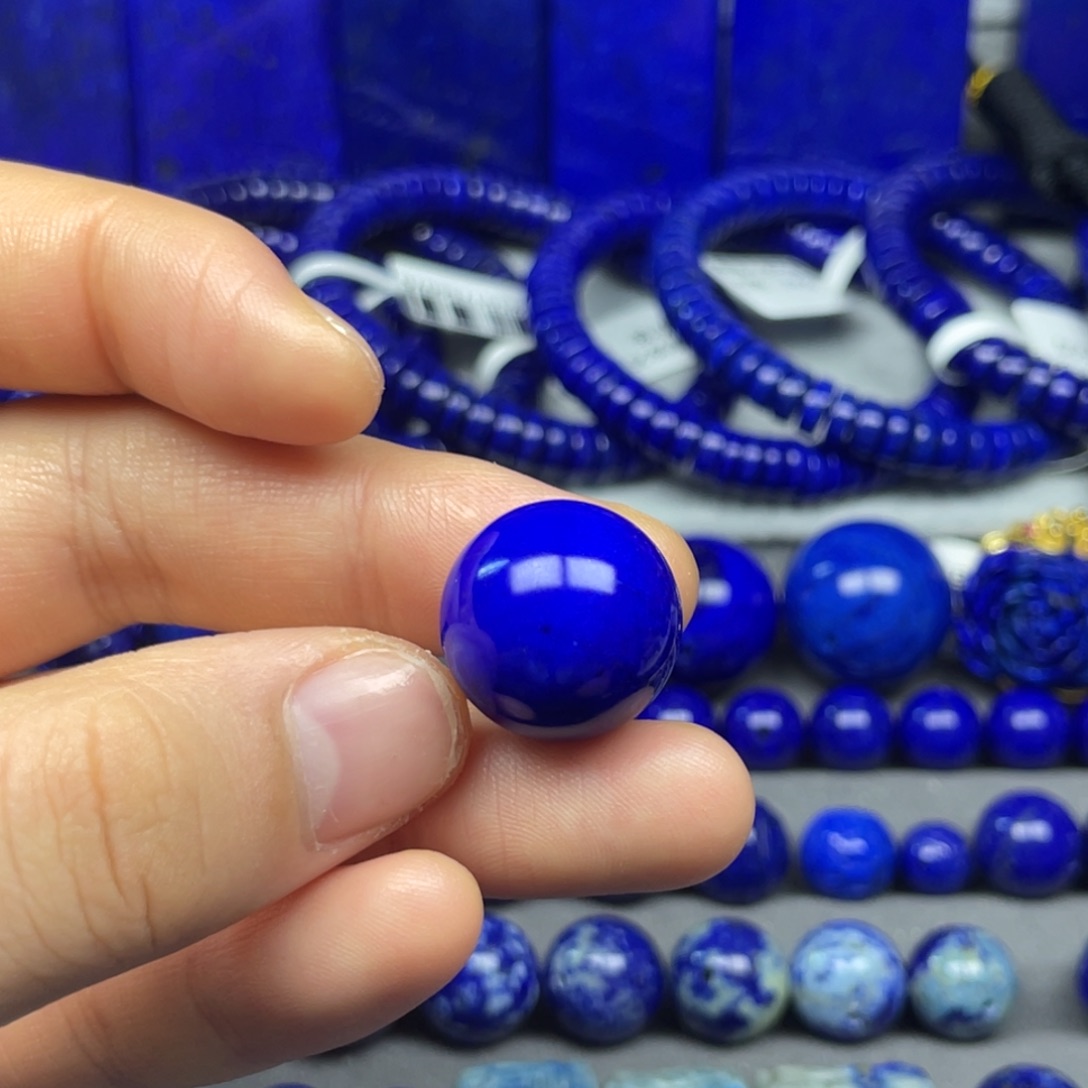 青金石未镶嵌单珠17+带白纹顺**水