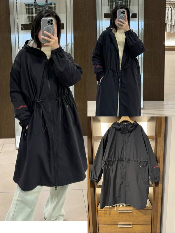 全新未使用 BURBERRY/博柏利 长款黑色收腰风衣