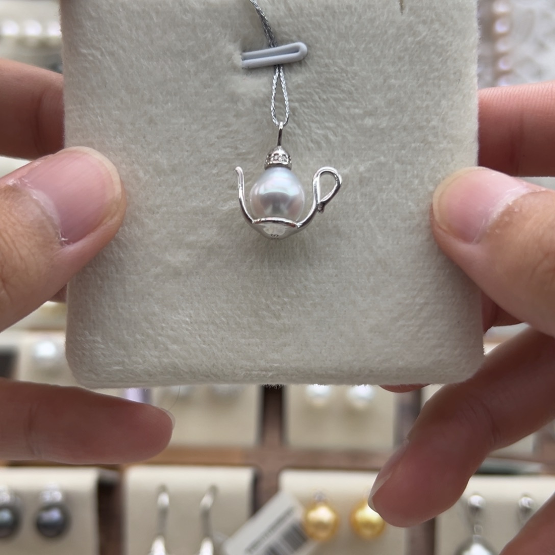 吊坠(不含链)银S925镶嵌海水珍珠9.1mm海水澳白把把壶